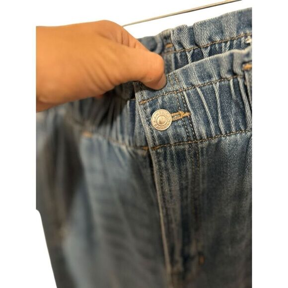 American Eagle Light Wash Wide Leg Jeans Size 10 Y2K NWT Cinched Ruffle Waist - Picture 4 of 15